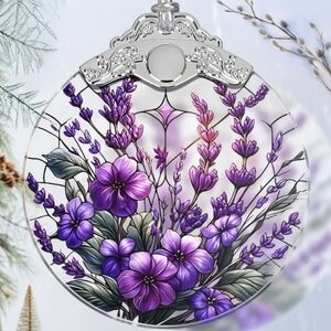 Elegant Purple‎ Floral Glass Art Ornament